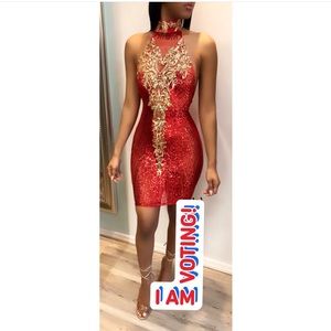 RED DRESS SEQUINS SEXY open back